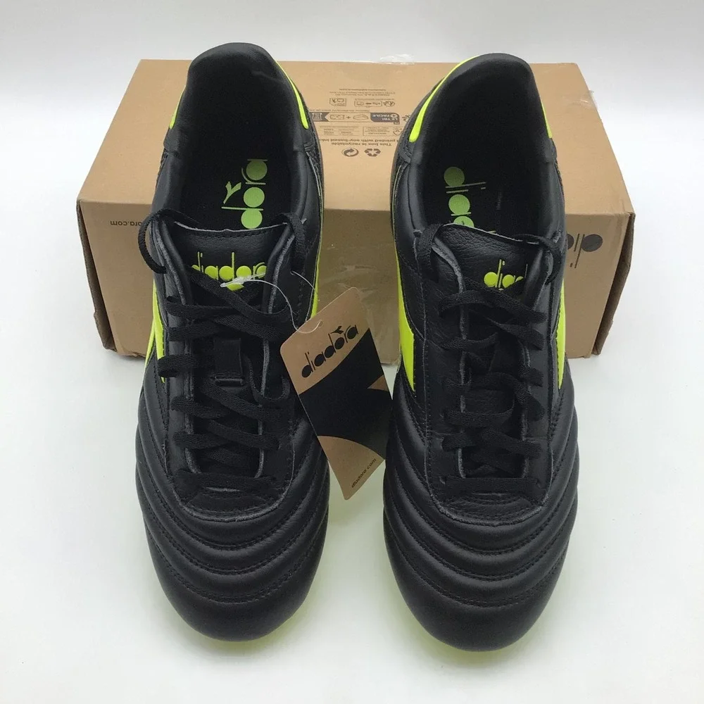 Diadora Brasil Icon LT+ LP12 Mens Soccer Cleats Black Neon Yellow Size 10 NEW